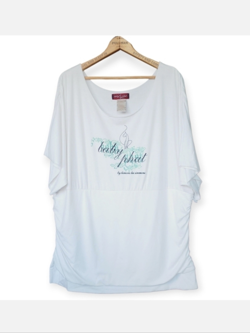 NWT Y2K Baby Phat Blouse in white with  aqua and black logo 2X 3X